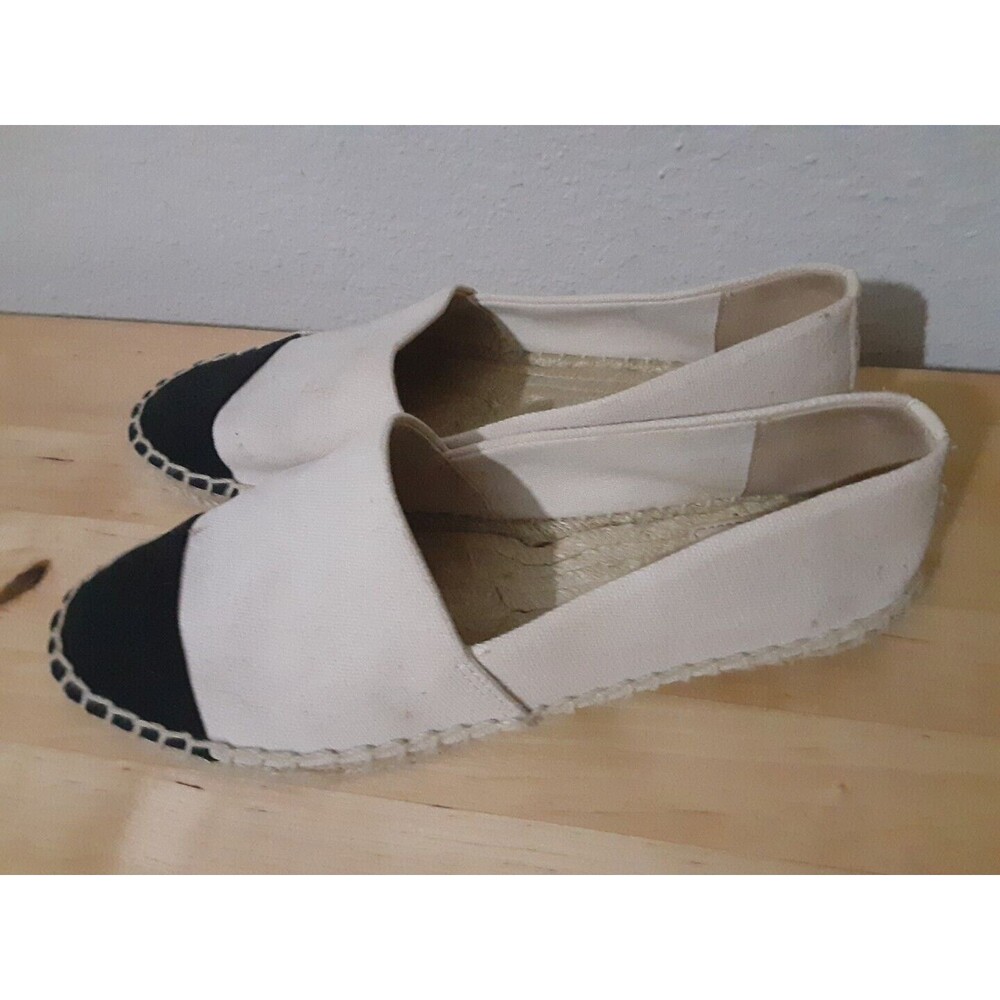 Tory Burch cream and black summer slip ons espadrille logo size 6